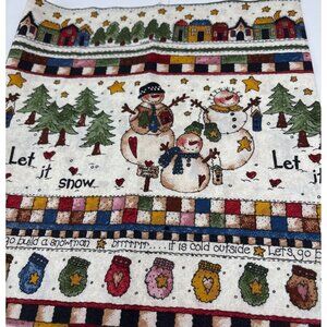 Let It Snow Holiday Cotton Fabric Scrap 11" x 42" Snowmen & Mittens Festive Desi
